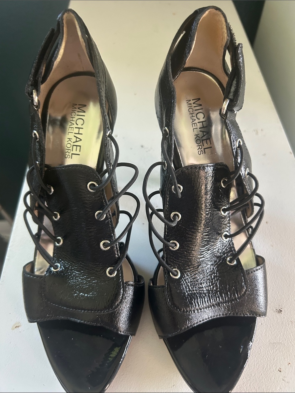 Michael Kors Black Patent Leather Lace-Up Heels